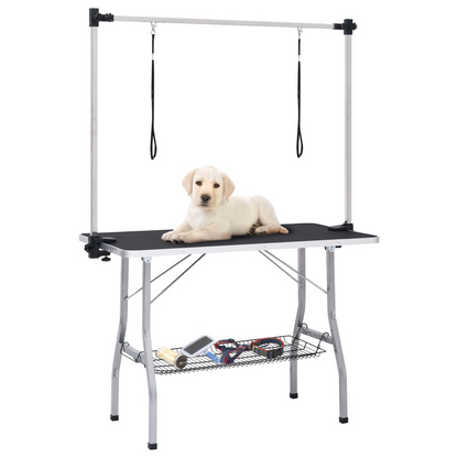 vidaXL Adjustable Dog Grooming Table with 2 Loops and Basket