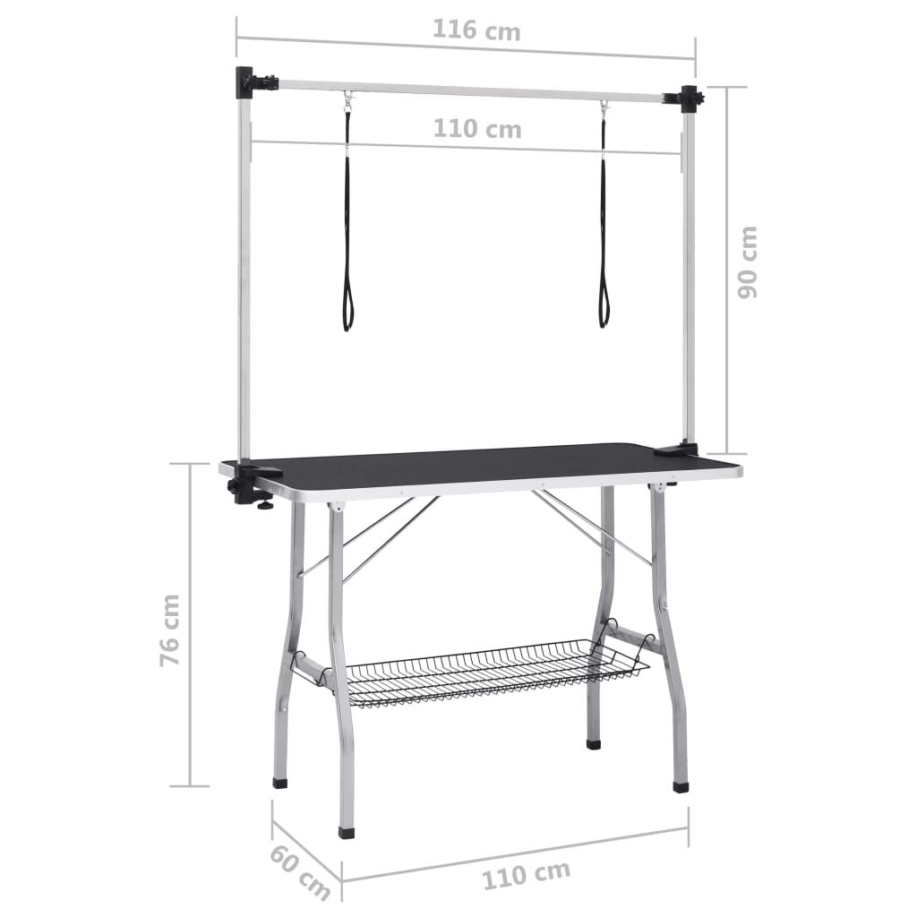 vidaXL Adjustable Dog Grooming Table with 2 Loops and Basket