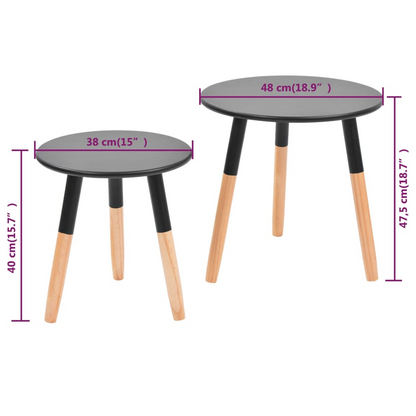 vidaXL Side Table Set 2 Pieces Solid Pinewood Black