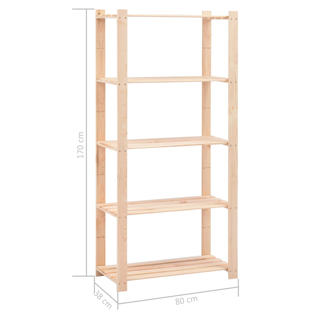 vidaXL 5-Tier Storage Rack 31.5"x15"x66.9" Solid Pinewood 551.2 lb