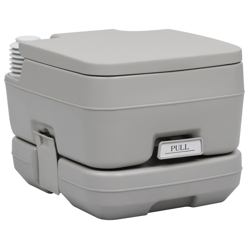 vidaXL Portable Camping Toilet Gray 2.6+2.6 gal