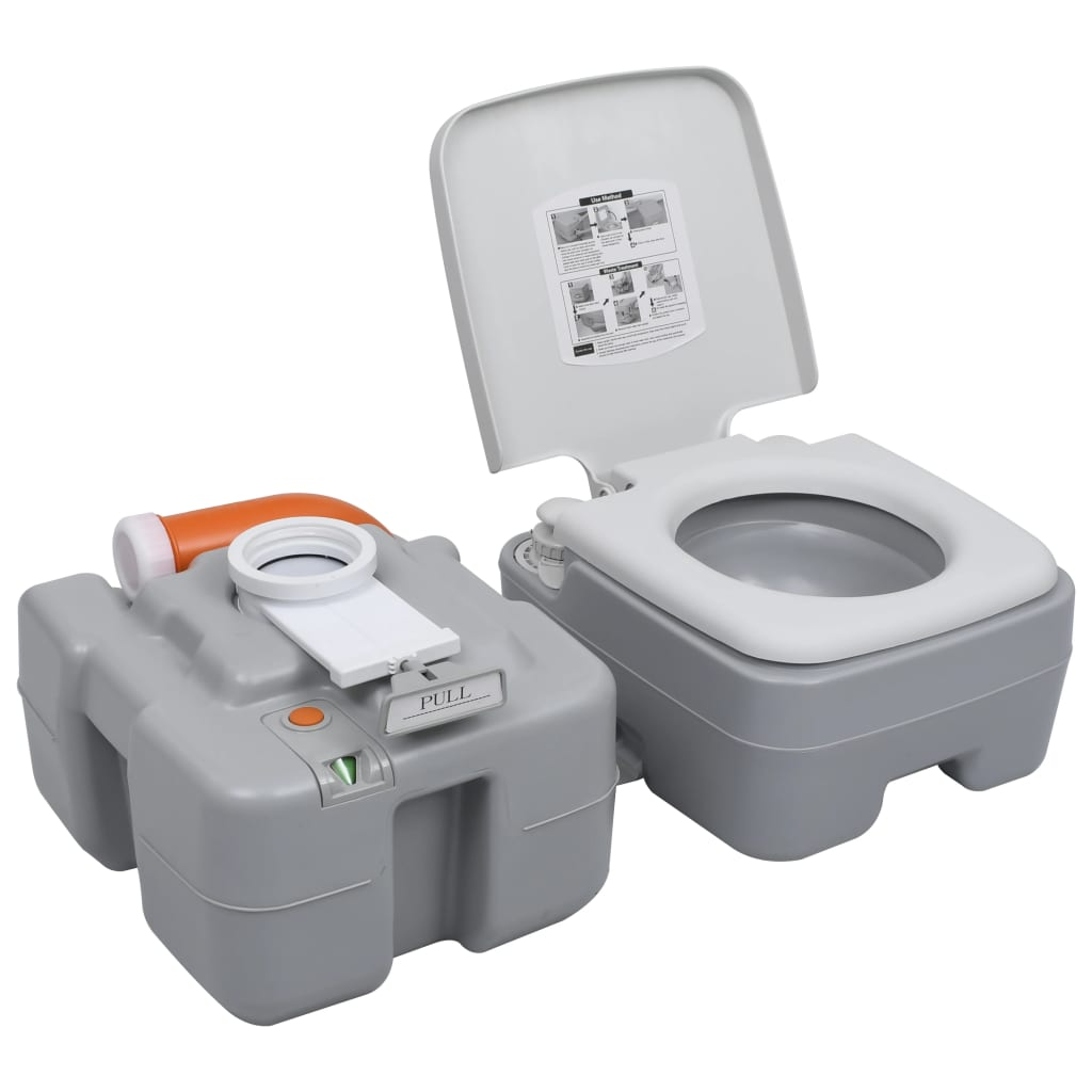 vidaXL Portable Camping Toilet Gray 5.3+2.6 gal