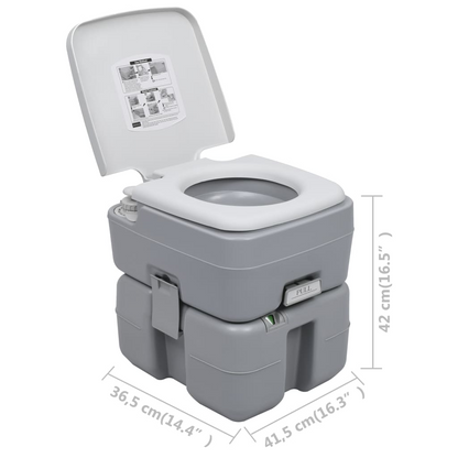 vidaXL Portable Camping Toilet Gray 5.3+2.6 gal