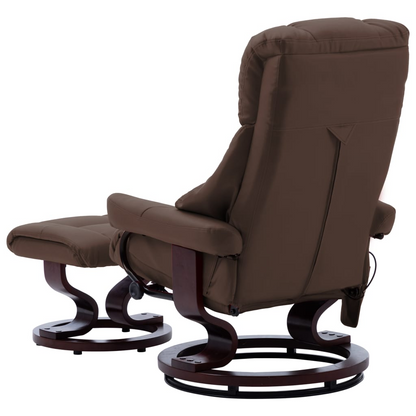 vidaXL Massage Recliner with Ottoman Brown Faux Leather and Bentwood