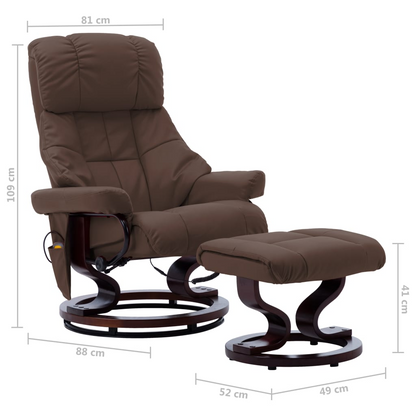 vidaXL Massage Recliner with Ottoman Brown Faux Leather and Bentwood