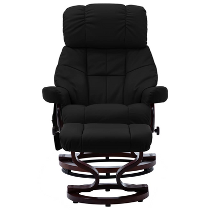 vidaXL Massage Recliner with Ottoman Black Faux Leather and Bentwood