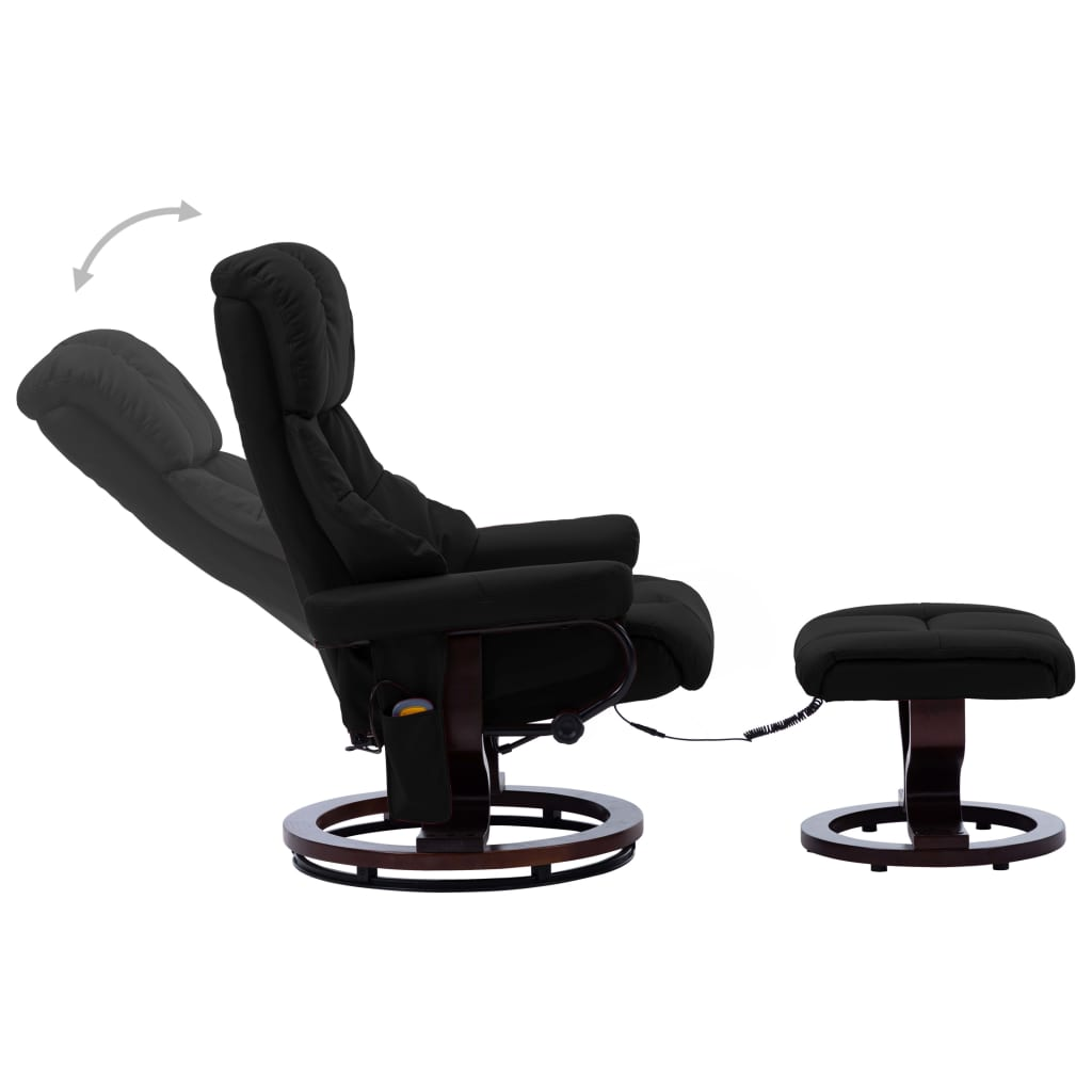 vidaXL Massage Recliner with Ottoman Black Faux Leather and Bentwood