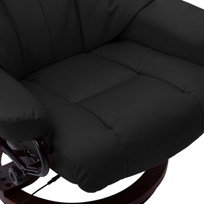 vidaXL Massage Recliner with Ottoman Black Faux Leather and Bentwood