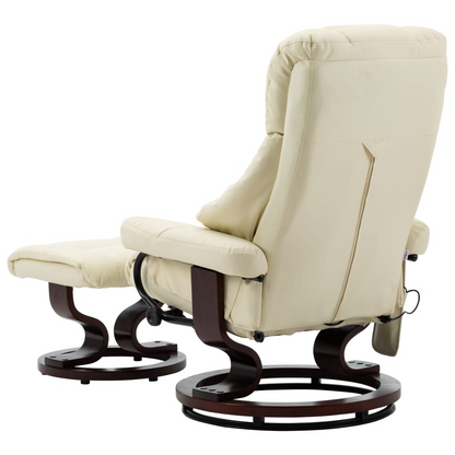 vidaXL Massage Recliner with Ottoman Cream Faux Leather and Bentwood