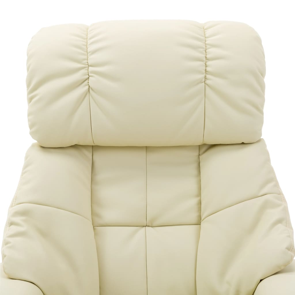 vidaXL Massage Recliner with Ottoman Cream Faux Leather and Bentwood