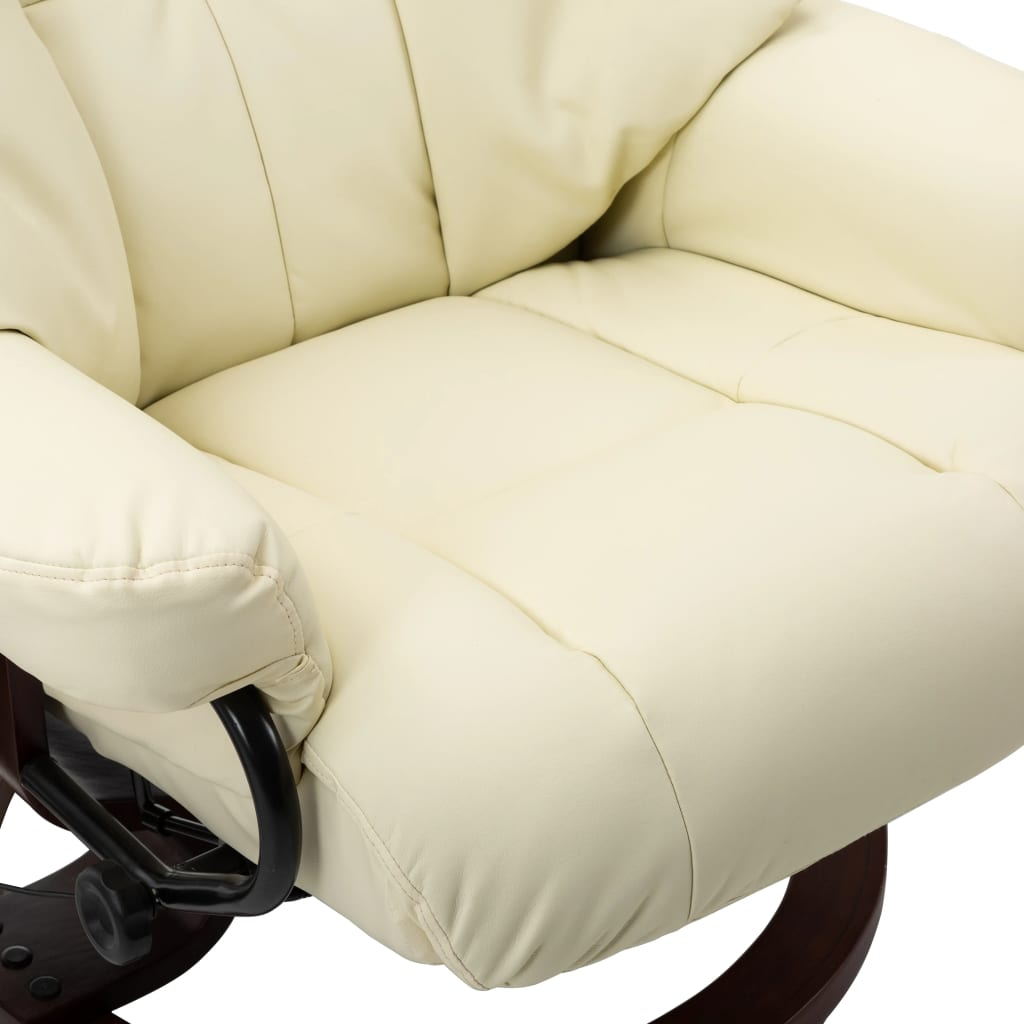 vidaXL Massage Recliner with Ottoman Cream Faux Leather and Bentwood