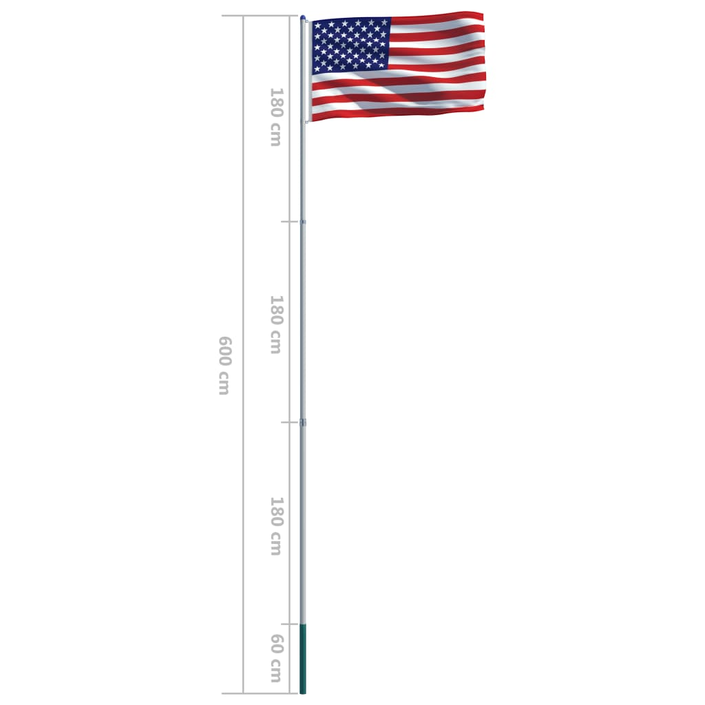 vidaXL US Flag and Pole Aluminum 19.7'