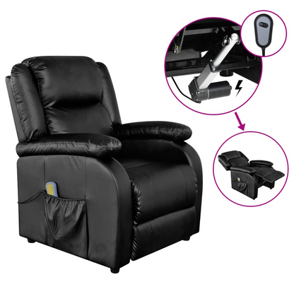 vidaXL Massage Recliner Black Faux Leather