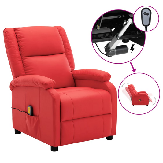 vidaXL Massage Recliner Red Faux Leather