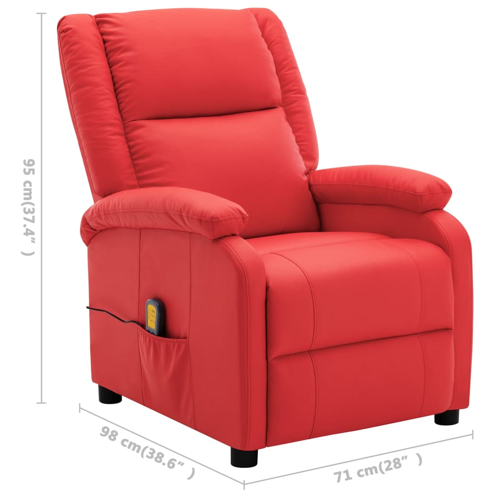 vidaXL Massage Recliner Red Faux Leather