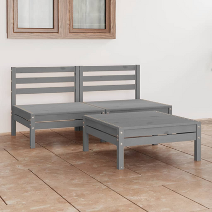 vidaXL 3 Piece Patio Lounge Set Gray Solid Wood Pine