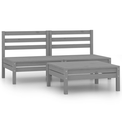 vidaXL 3 Piece Patio Lounge Set Gray Solid Wood Pine