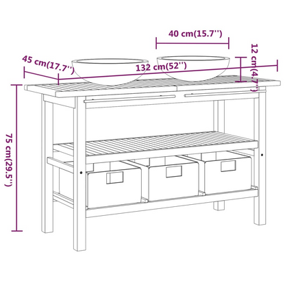 vidaXL Bathroom Vanity Cabinet with Black Marble Sinks Solid Wood Teak