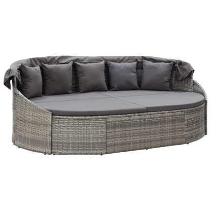 vidaXL Patio Lounge Bed with Canopy Poly Rattan Gray