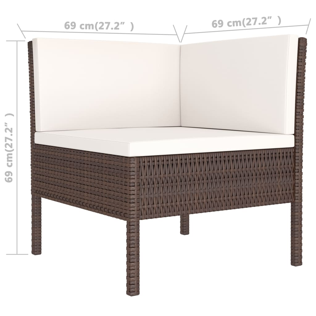 vidaXL 3 Piece Patio Lounge Set with Cushions Poly Rattan Brown