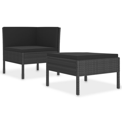 vidaXL 2 Piece Patio Lounge Set with Cushions Poly Rattan Black