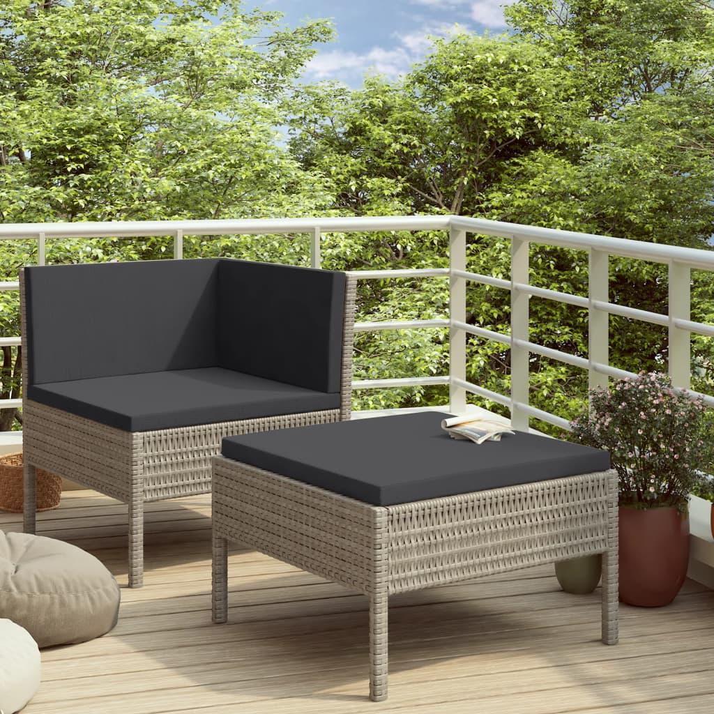 vidaXL 2 Piece Patio Lounge Set with Cushions Poly Rattan Gray