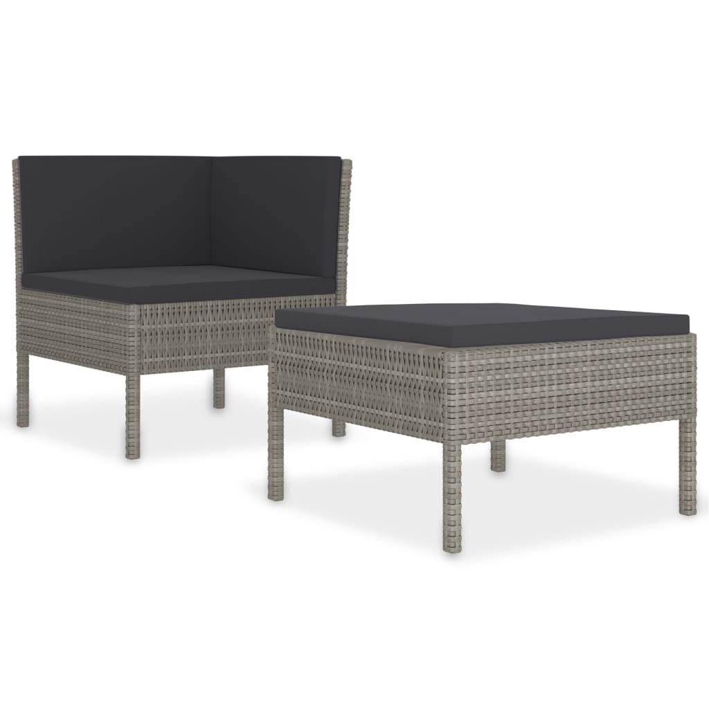 vidaXL 2 Piece Patio Lounge Set with Cushions Poly Rattan Gray