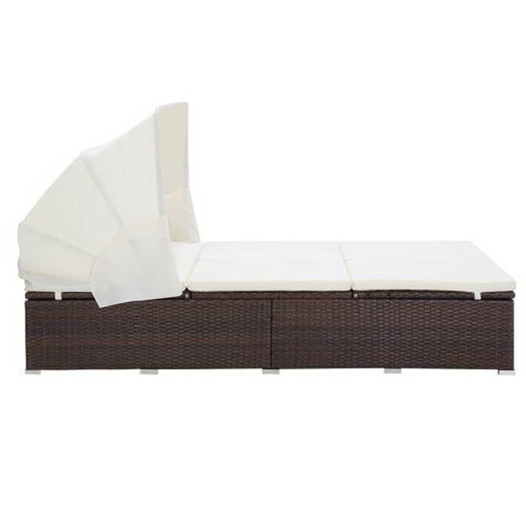 vidaXL 2-Person Sunbed with Cushion Poly Rattan Brown