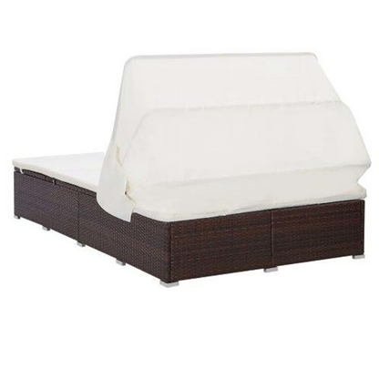 vidaXL 2-Person Sunbed with Cushion Poly Rattan Brown