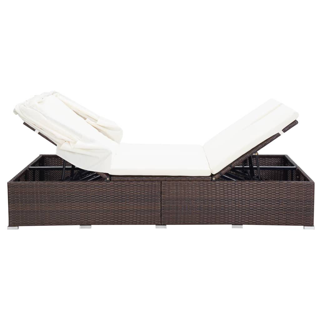 vidaXL 2-Person Sunbed with Cushion Poly Rattan Brown