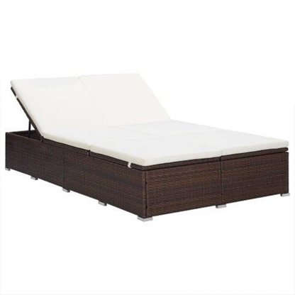 vidaXL 2-Person Sunbed with Cushion Poly Rattan Brown