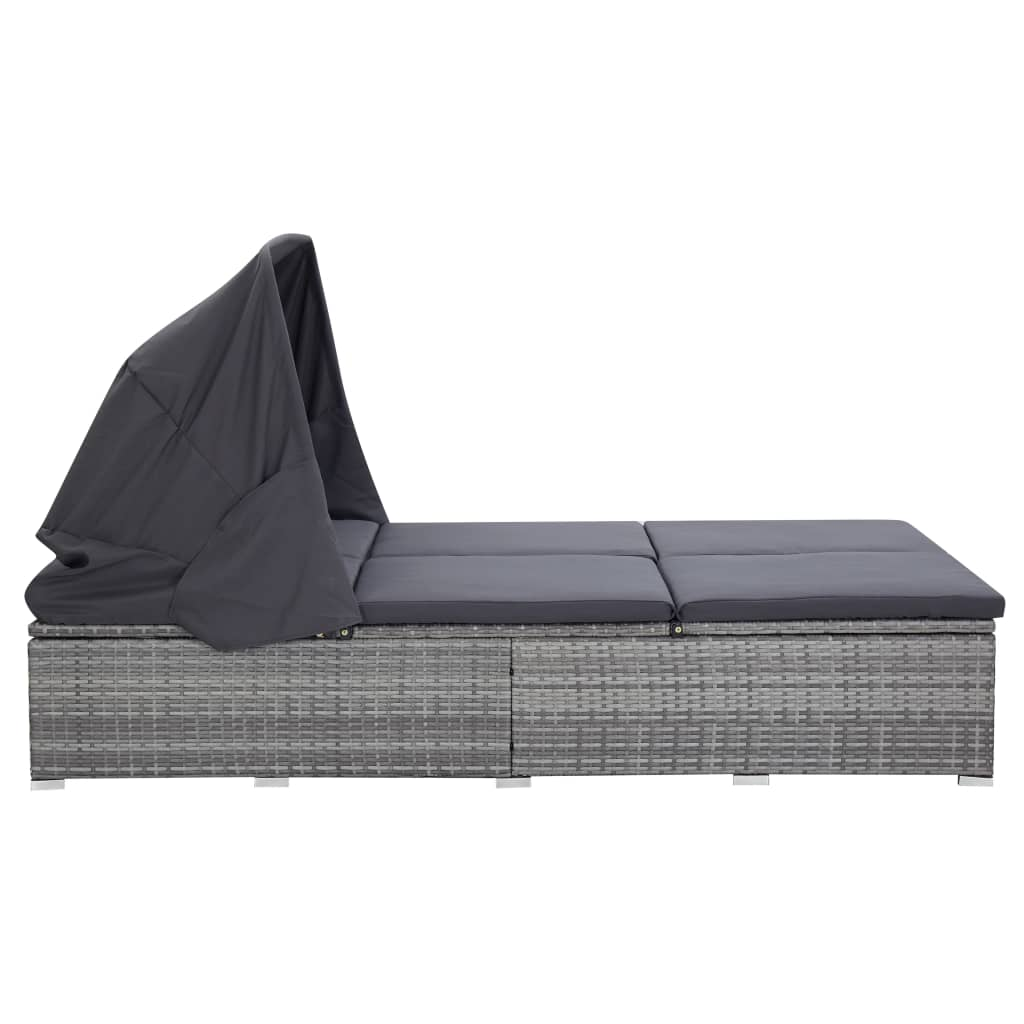 vidaXL 2-Person Sunbed with Cushion Poly Rattan Gray