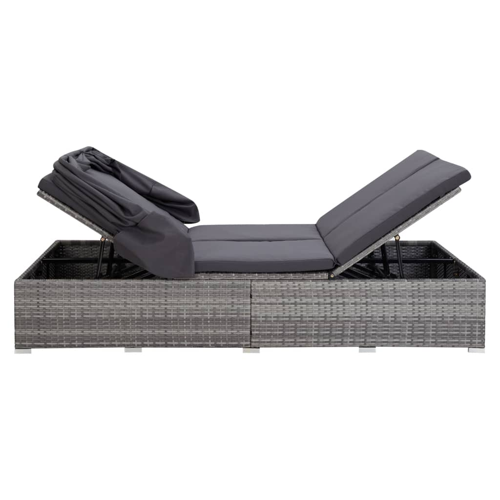 vidaXL 2-Person Sunbed with Cushion Poly Rattan Gray