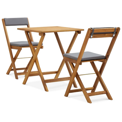 vidaXL 3 Piece Folding Bistro Set with Cushions Solid Acacia Wood