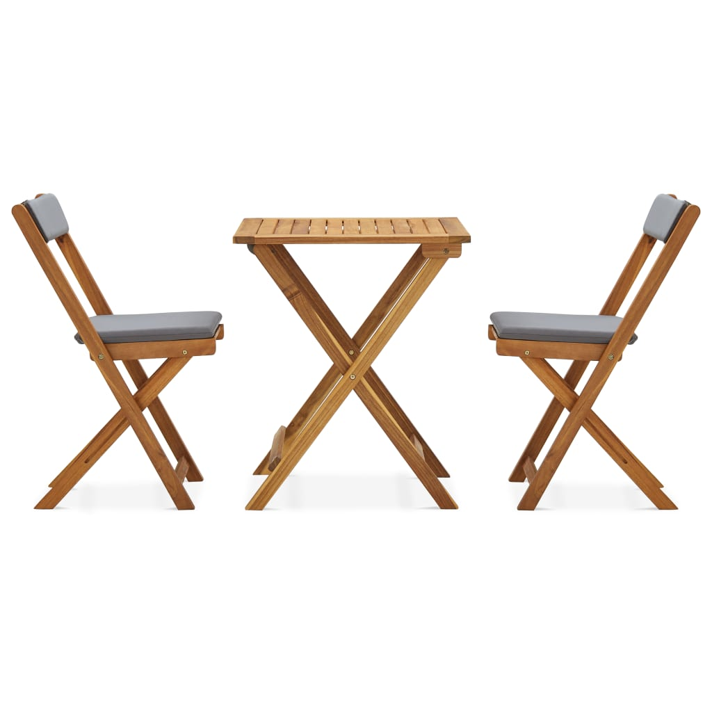 vidaXL 3 Piece Folding Bistro Set with Cushions Solid Acacia Wood