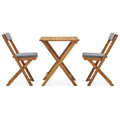 vidaXL 3 Piece Folding Bistro Set with Cushions Solid Acacia Wood