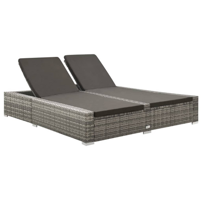 vidaXL Double Sun Lounger Poly Rattan Gray