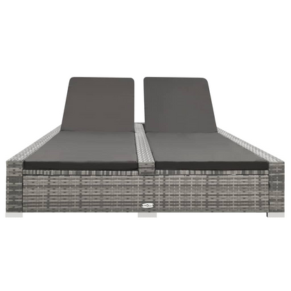 vidaXL Double Sun Lounger Poly Rattan Gray