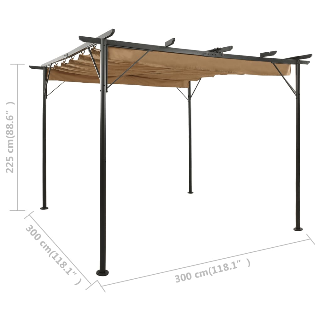 vidaXL Pergola with Retractable Roof Taupe 9.8'x9.8' Steel 0.6 oz/ft²