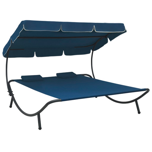 vidaXL Patio Lounge Bed with Canopy and Pillows Blue