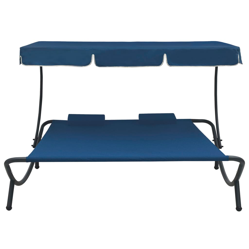 vidaXL Patio Lounge Bed with Canopy and Pillows Blue