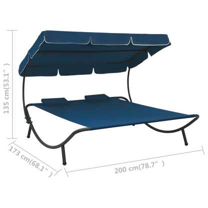 vidaXL Patio Lounge Bed with Canopy and Pillows Blue