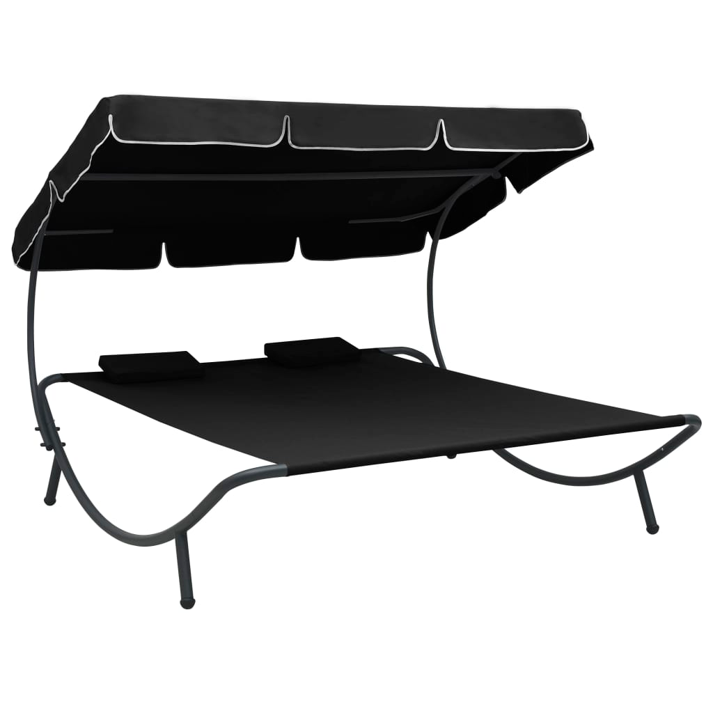 vidaXL Patio Lounge Bed with Canopy and Pillows Black