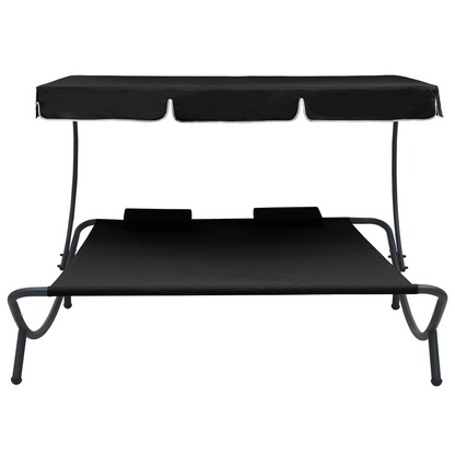 vidaXL Patio Lounge Bed with Canopy and Pillows Black