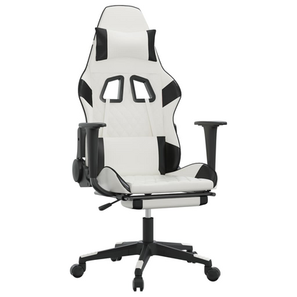 vidaXL Gaming Chair with Footrest White and Black Faux Leather