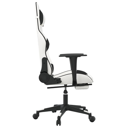 vidaXL Gaming Chair with Footrest White and Black Faux Leather