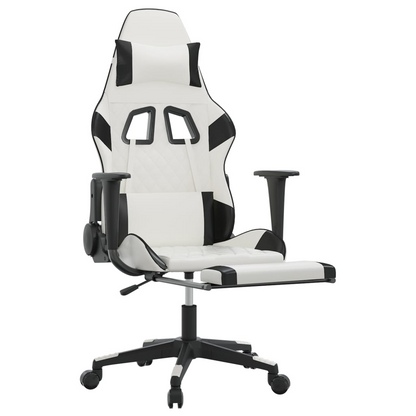 vidaXL Gaming Chair with Footrest White and Black Faux Leather