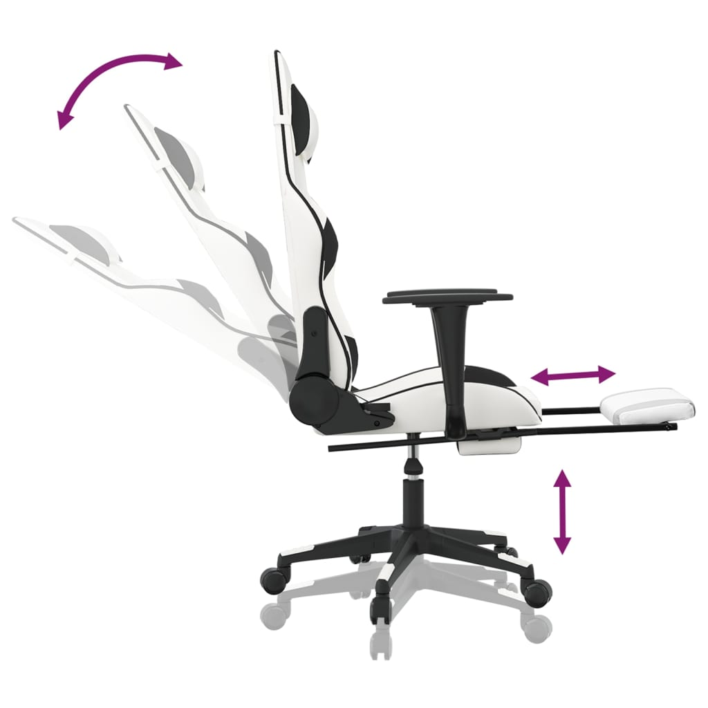 vidaXL Gaming Chair with Footrest White and Black Faux Leather