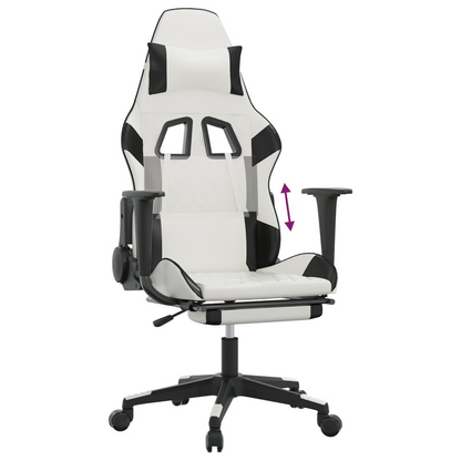 vidaXL Gaming Chair with Footrest White and Black Faux Leather