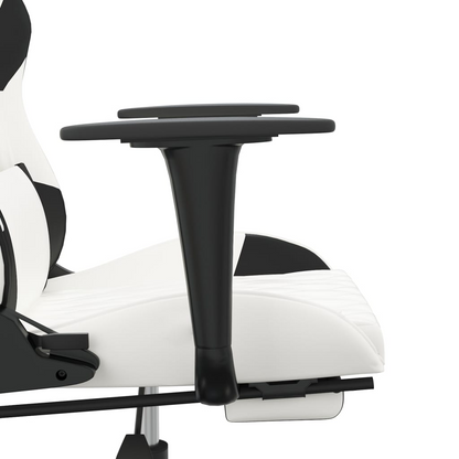 vidaXL Gaming Chair with Footrest White and Black Faux Leather